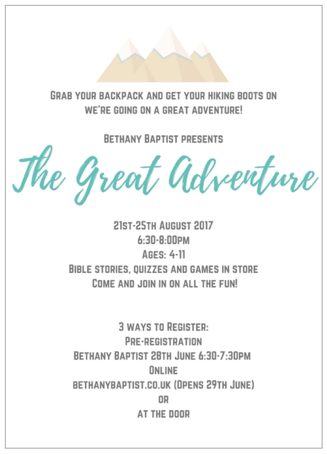 Bethany HBC The Great Adventure 2017 Info
